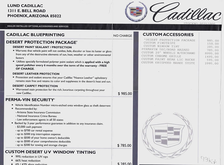 2005 Cadillac XLR #3689 Window Sticker