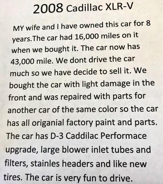 2008 Cadillac XLR-V - Number 1297 - Owner Description